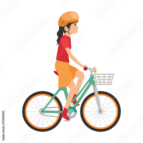 woman cyclist riding a bicycle vector illustration design