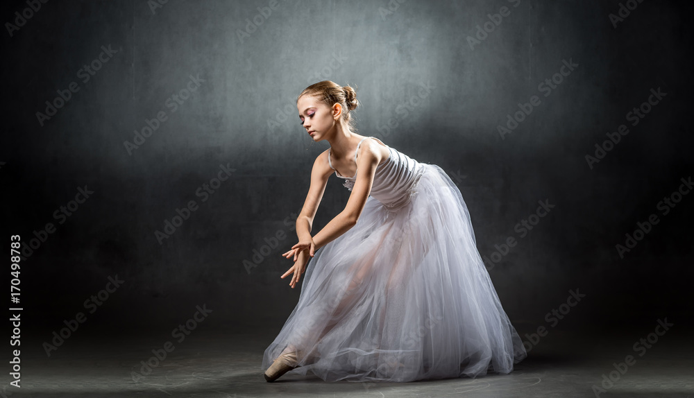 A young beautiful ballerina is posing in the studio. A little dancer. Ballet. A young beautiful ballerina is posing in the studio. A little dancer. Ballet.