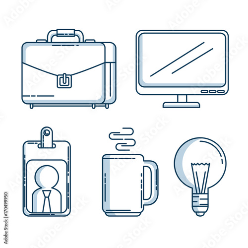 set of business and office work elements shadow vector illustration graphic design
