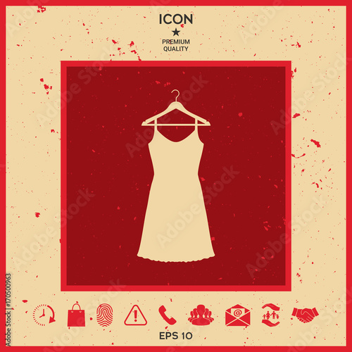 Sundress, Evening dress, combination or nightie on the wardrobe hanger , the silhouette. Menu item in the web design