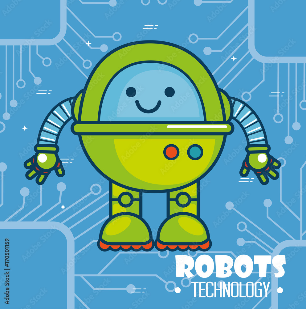 Fototapeta premium cute cartoon robots technology vector illustration graphic design