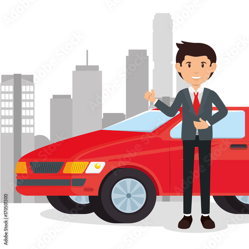 car salesman cartoon vector illustration graphic design