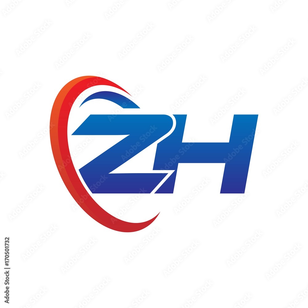 modern dynamic vector initial letters logo zh with circle swoosh red blue modern dynamic vector initial letters logo zh with circle swoosh red blue