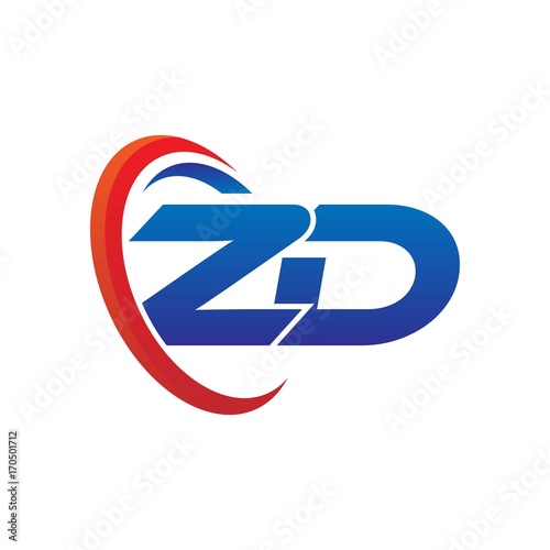 modern dynamic vector initial letters logo zd with circle swoosh red blue