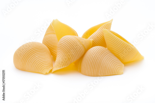 Italian lumaconi isolated on white background.