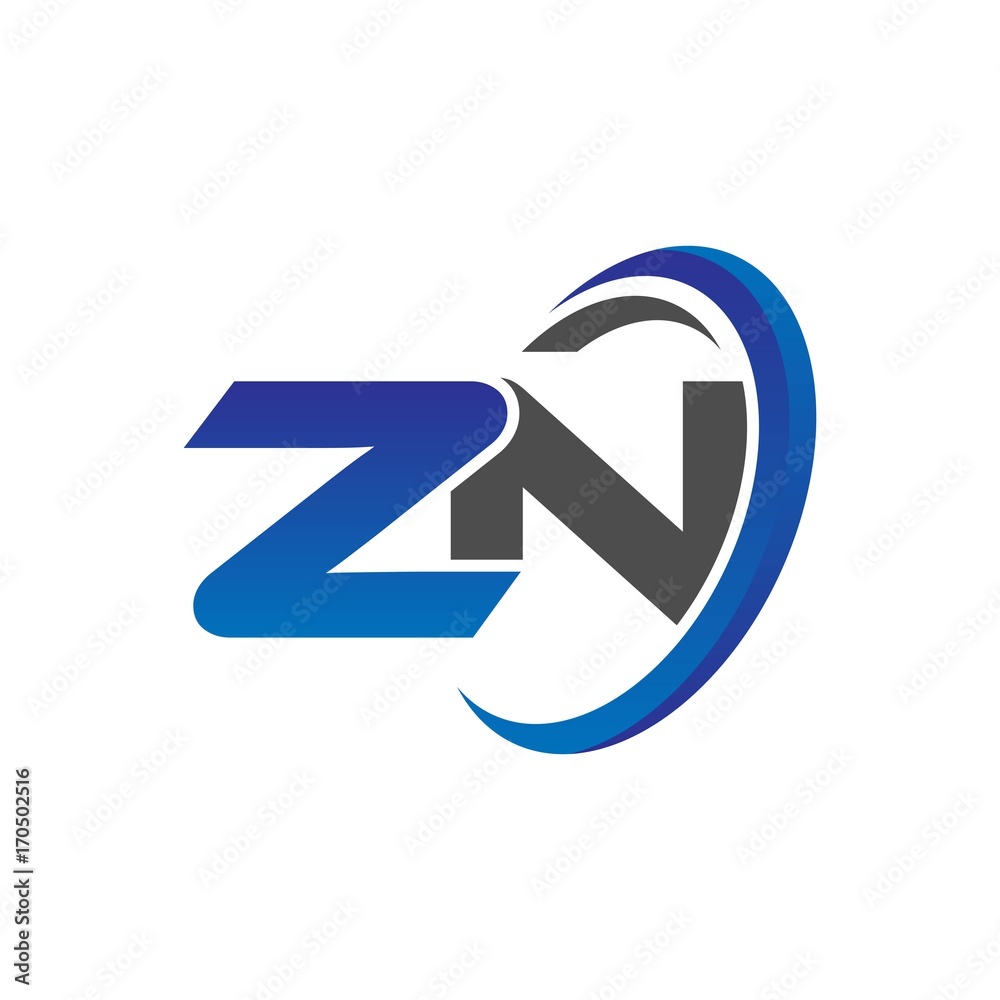 vector initial logo letters zn with circle swoosh blue gray vector initial logo letters zn with circle swoosh blue gray