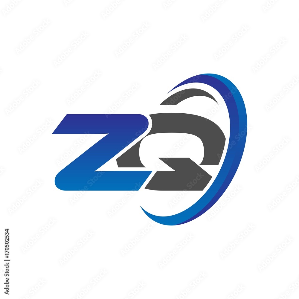 vector initial logo letters zq with circle swoosh blue gray vector initial logo letters zq with circle swoosh blue gray