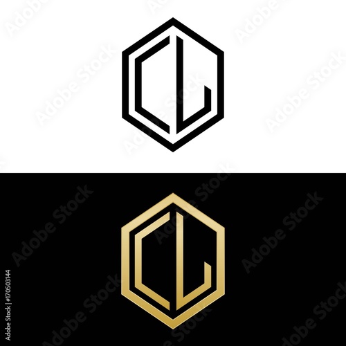 initial letters logo cl black and gold monogram hexagon shape vector