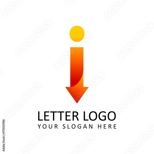 letter I logo template orange round ribbon with arrow head