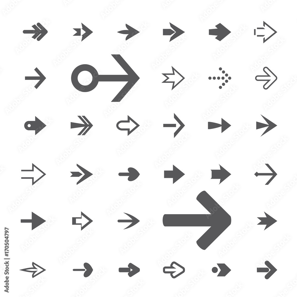 Set of grey arrows. Vector Icons. Set of grey arrows. Vector Icons.