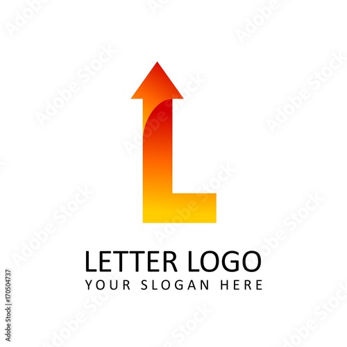Free Download letter L logo template orange round ribbon with arrow head - GFXLoad