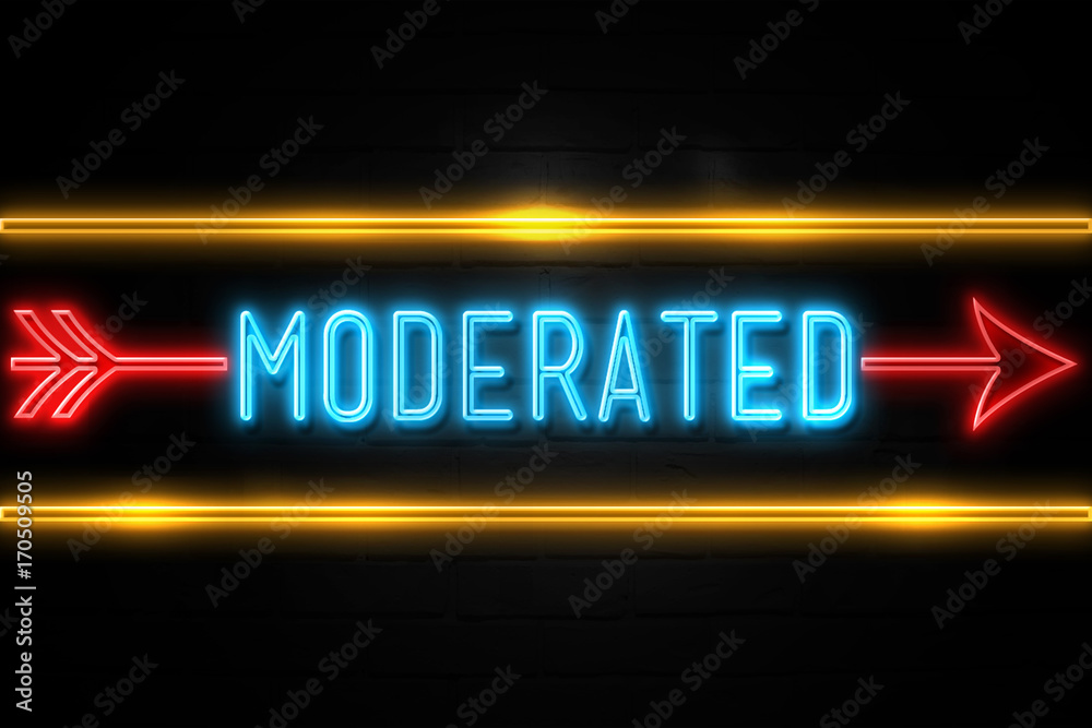 Moderated  - fluorescent Neon Sign on brickwall Front view