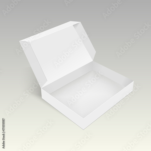 Opened cardboard package box for food, gifts or other products. Vector template.