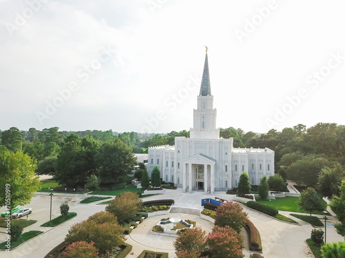 Aerial view of Mormon Temple - The Houston Texas Temple is the 97th operating temple of The Church of Jesus Christ of Latter-day Saints. photo