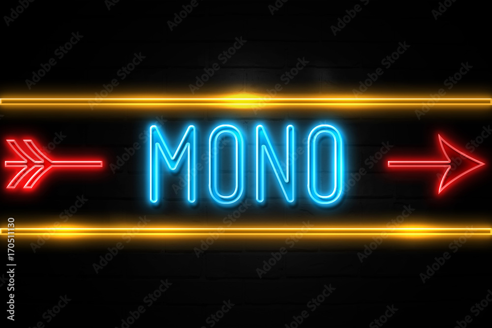 Mono  - fluorescent Neon Sign on brickwall Front view