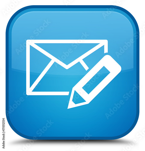 Edit email icon special cyan blue square button