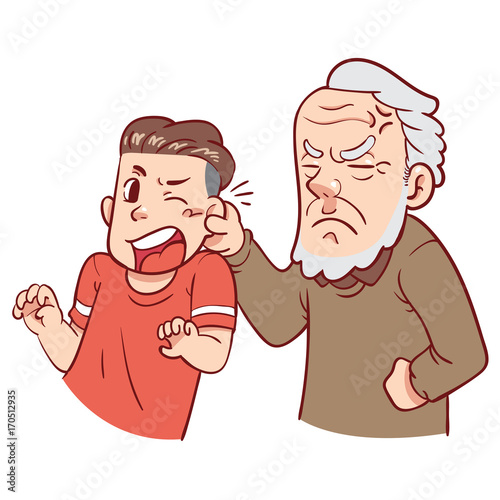 Grandfather scolding grandson