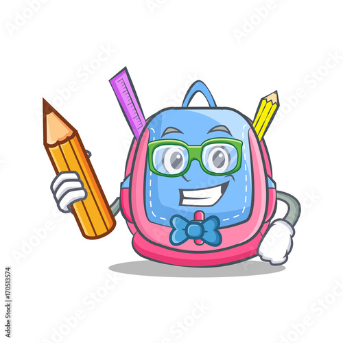 Student with pencil school bag character cartoon