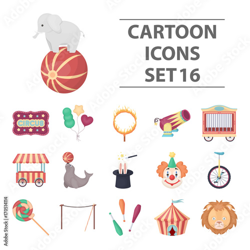 Circus set icons in cartoon style. Big collection of circus vector illustration symbol.