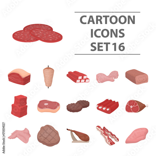 Meats set icons in cartoon style. Big collection meats vector symbol stock illustration