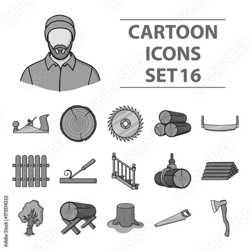 Sawmil and timber set icons in monochrome style. Big collection of sawmill and timber vector symbol stock illustration photo