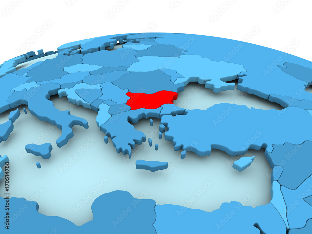 Bulgaria on blue political globe Bulgaria on blue political globe