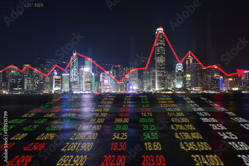 Stock Market Trend with Financial City in background (Hong Kong) photo