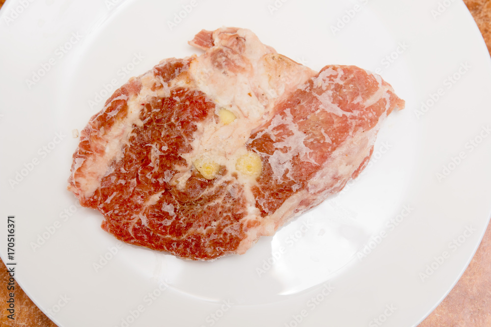 Raw meat steak on a plate