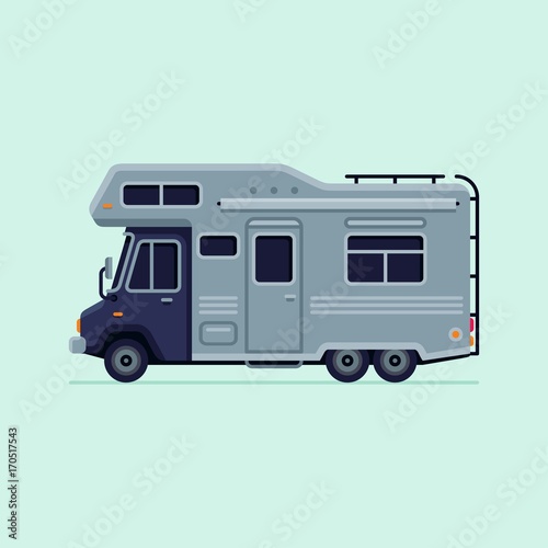 Detail RV camper trailer truck in flat style vector illustration