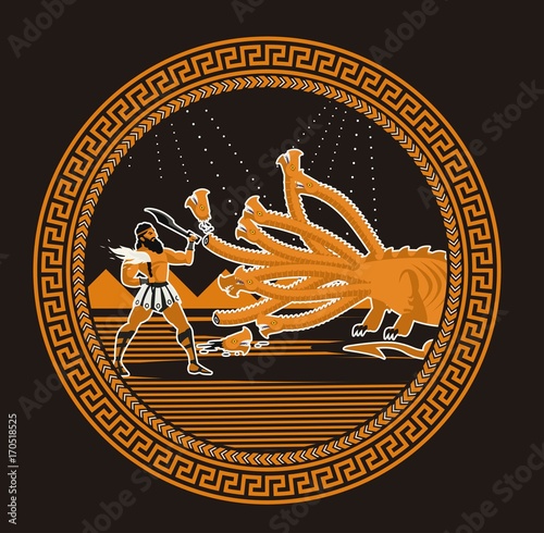 mythology hercules fighting the hydra monster