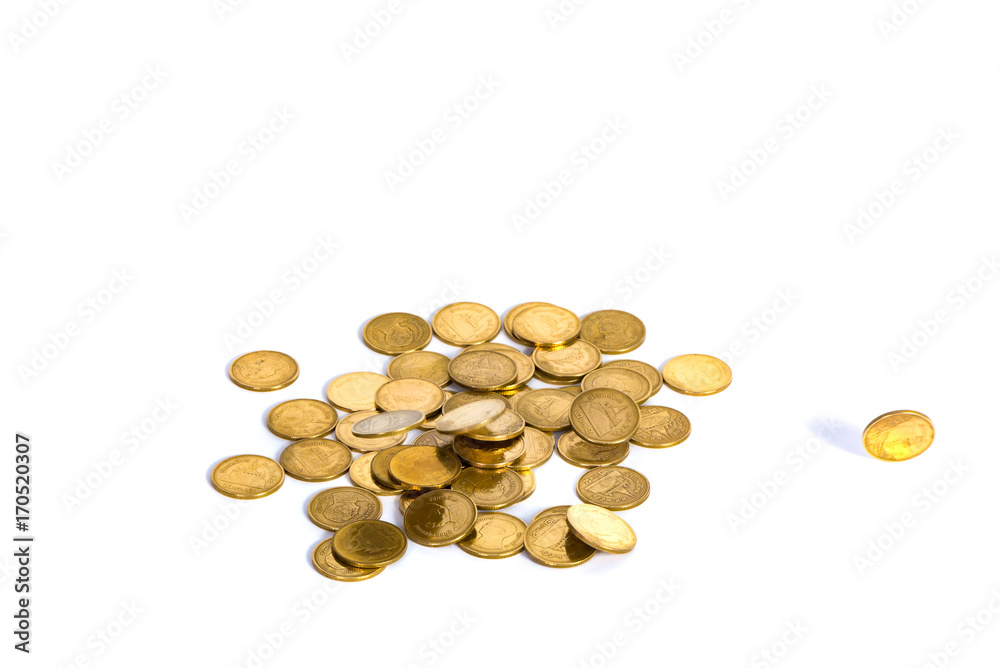 Falling gold coins. Money on a white background. shallow focus. Falling gold coins. Money on a white background. shallow focus.