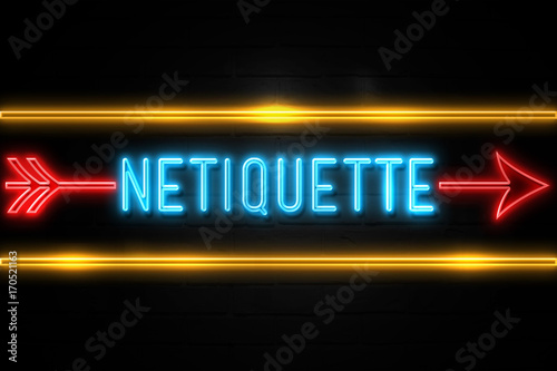 Netiquette  - fluorescent Neon Sign on brickwall Front view