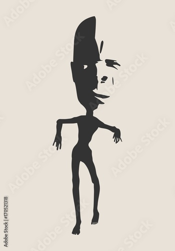 Posing zombie silhouette with abnormally enlarged head. Halloween theme background