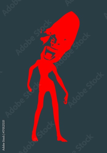 Posing zombie silhouette with abnormally enlarged head. Halloween theme background