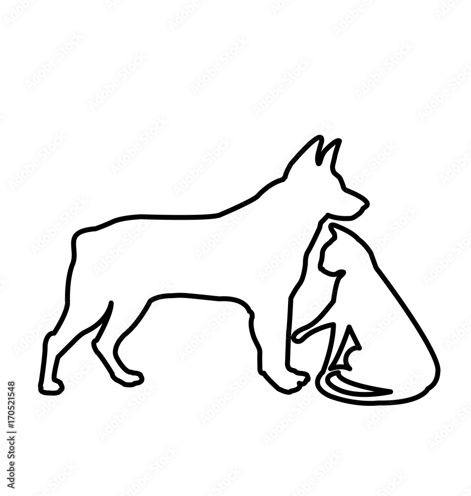 Black silhouette of dog and cat isolated on white icon vector