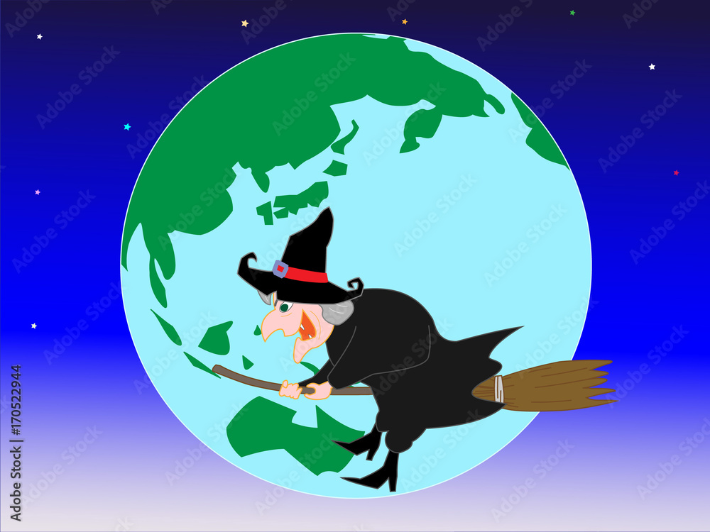 Obraz premium ハロウィーンの日に世界一周をする魔女