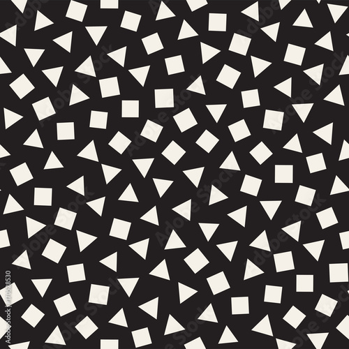 Seamless primitive jumble minimalism patterns. Randomly scattered geometric shapes. Abstract background design
