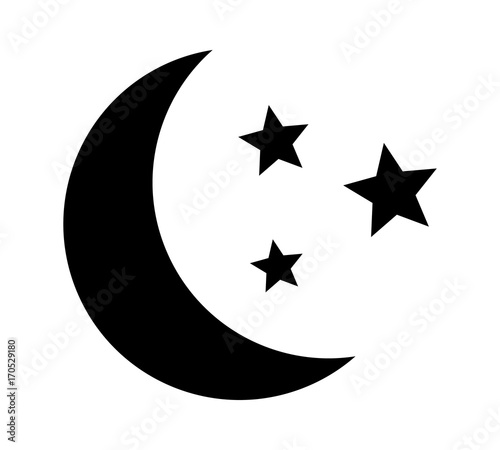 Foto Crescent moon with stars at night, evening or nighttime flat vector icon for app