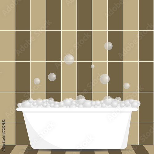 bathroom interior with bath. Bath with foam and soap bubbles