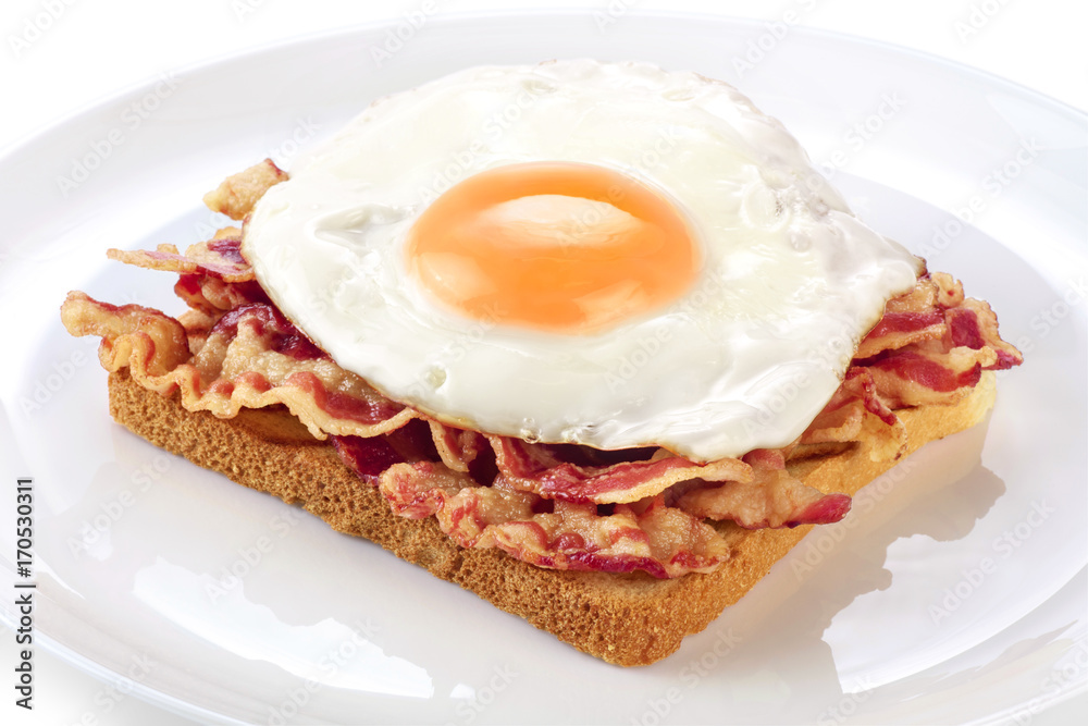 Sandwich with bacon and fried egg on a plate. Sandwich with bacon and fried egg on a plate.