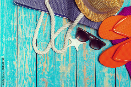 Summer holiday background with beach items