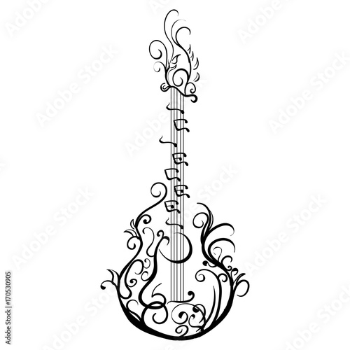 Stylized classical guitar. Retro guitar Tattoo