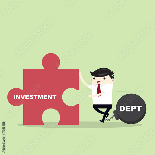 Businessman pushing investment jigsaw for pay dept