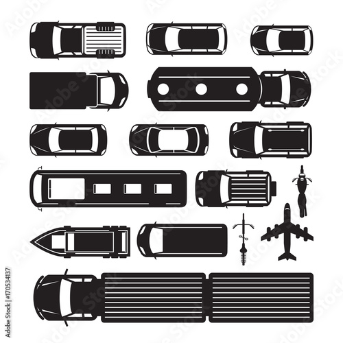 Vehicles, Cars and Transportation in Top or Above View