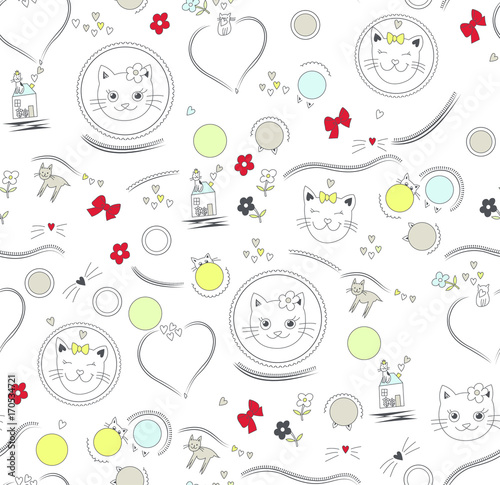 sweets seamless pattern with cats photo