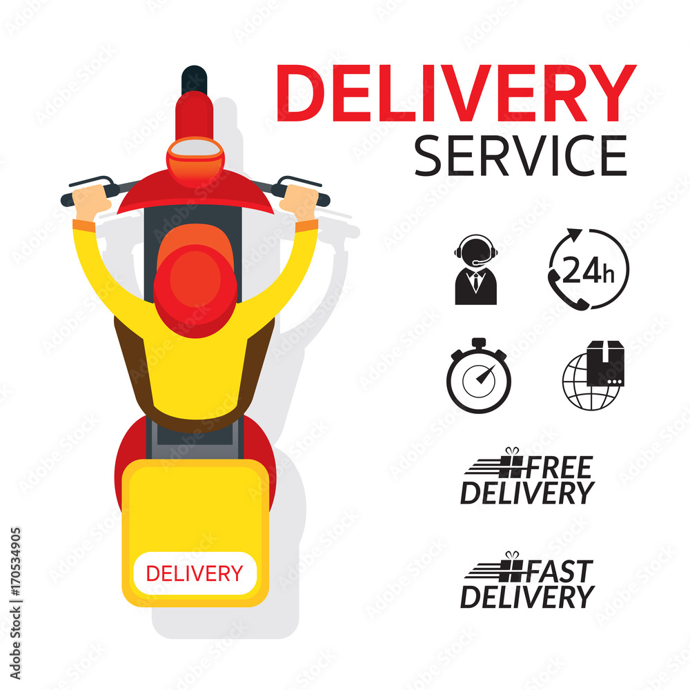 Delivery Ride Scooter Motorcycle, Top or Above View with Service Icons Stock Vector Adobe Stock