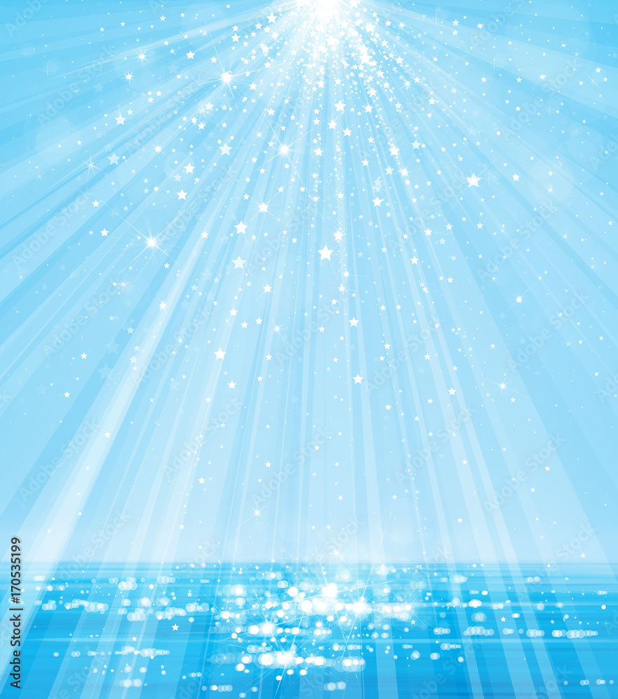 Fototapeta premium Vector blue sea and sun shine sky background.