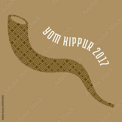 Yom kippur 2017 with shofar horn for rosh Hashanah, Israel new year, flat design