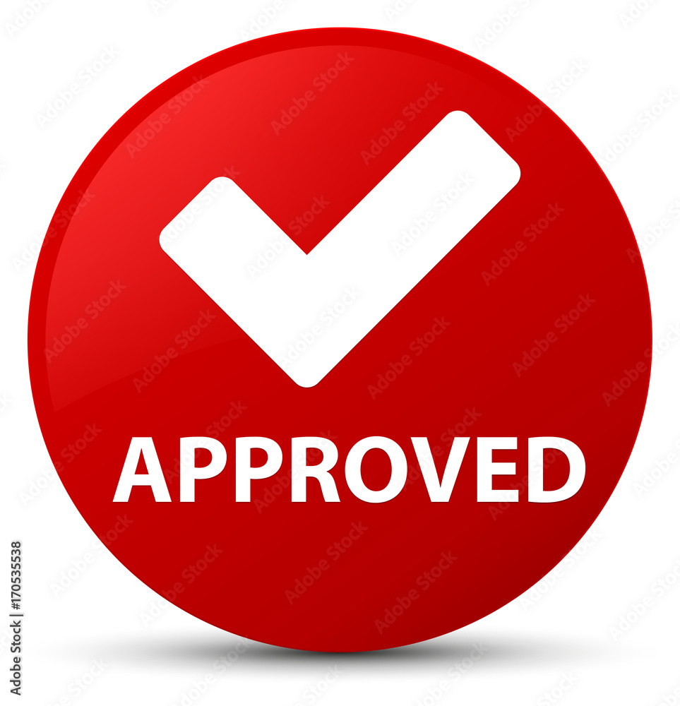 Approved (validate icon) red round button Approved (validate icon) red round button