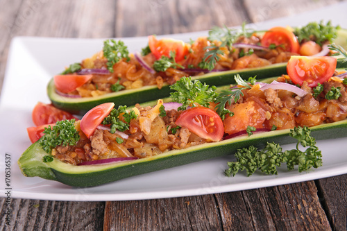 baked zucchini with beef and vegetables